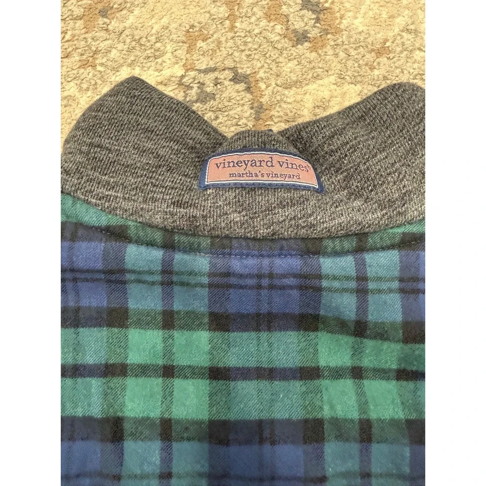 Vineyard Vines Mens Small Gray Plaid Shoulder Patch Quarter Zip Pullover Sweater